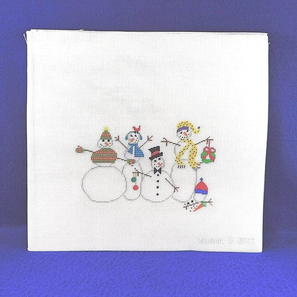 Beth Hunt SNOWMEN Needlepoint Canvas Painted 2007 18 Mesh - Picture 2 of 3